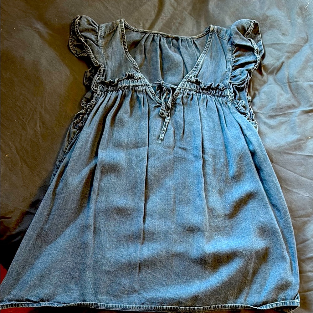 Blue Denim Top with Ruffle Sleeves